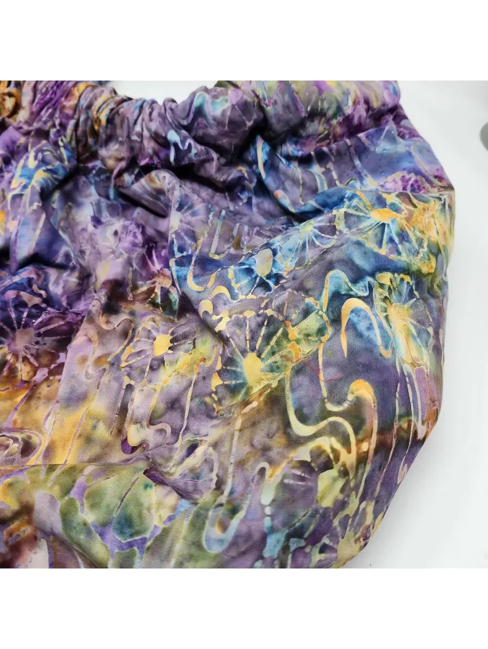 Handmade Batik Slouch Hobo Bag Oversized Round Tote Purple